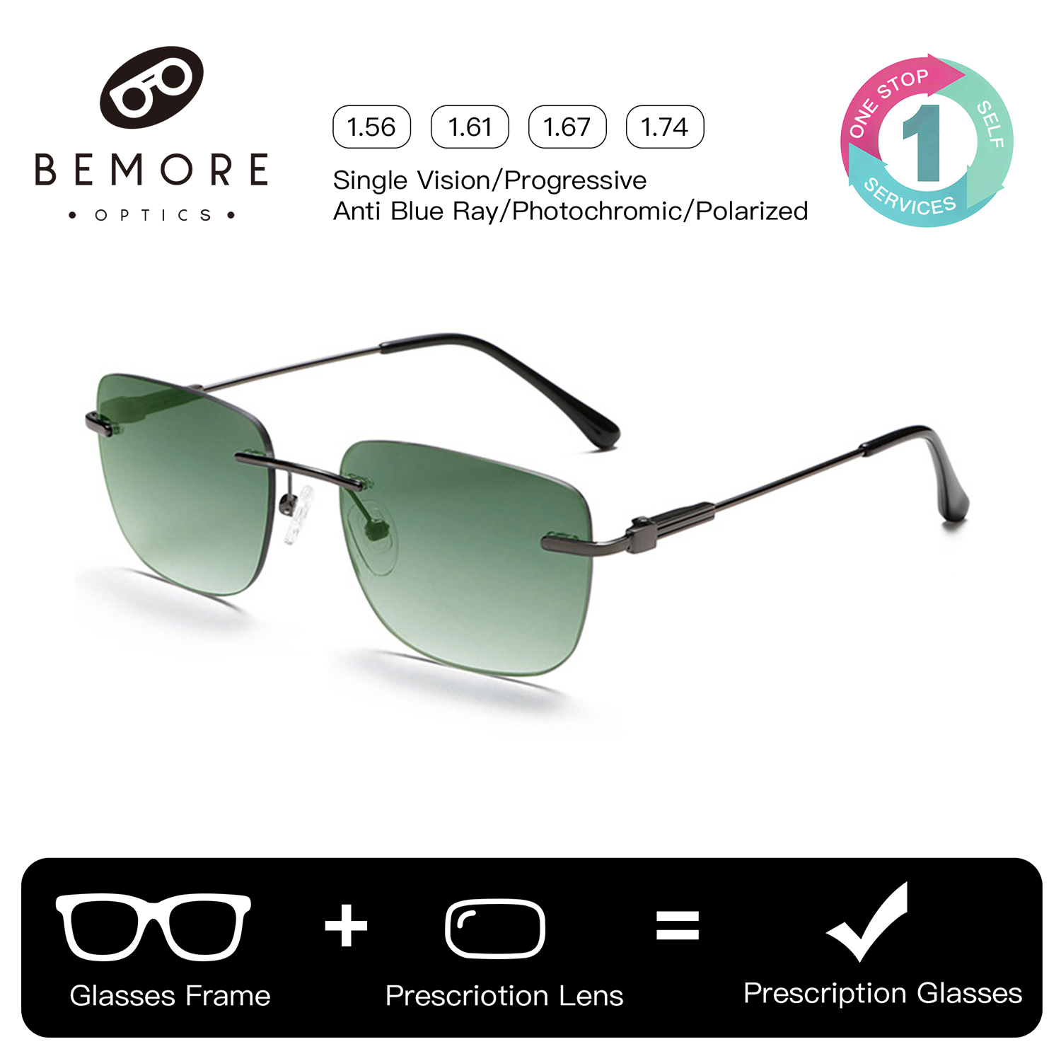Fishing Sunglasses Polarized - BEMORE Çerçevesiz Reçeteli Güneş Gözlüğü Alaşımlı